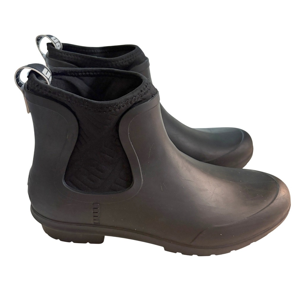 UGG Droplet Black Rubber Waterproof Rain Ankle Boots Womens 8 Pull On